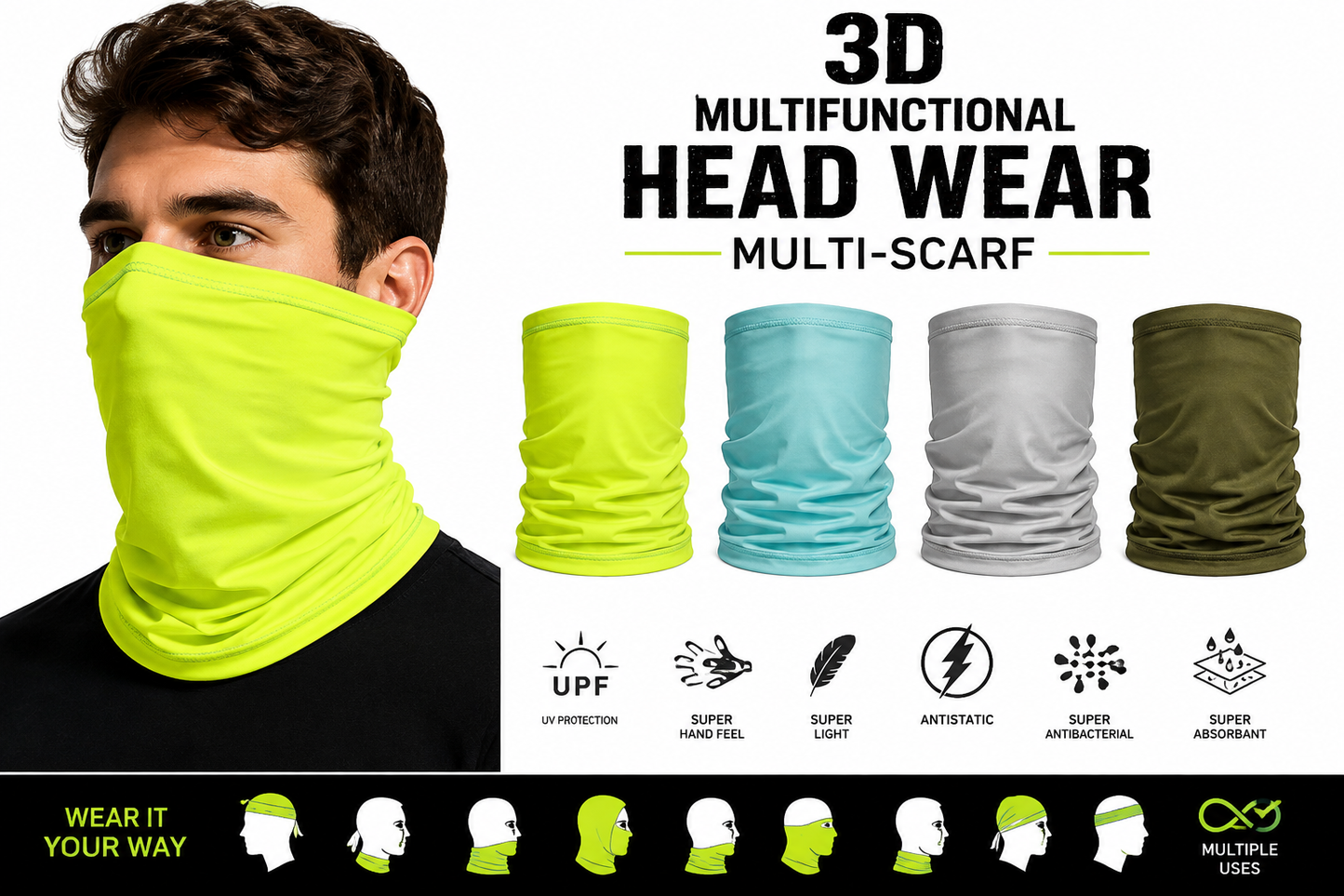 3D Multifunctional Head Wear Variety Colors