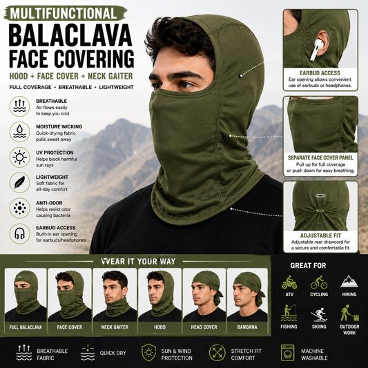 Balaclava Face Covering w/ Earbud Access